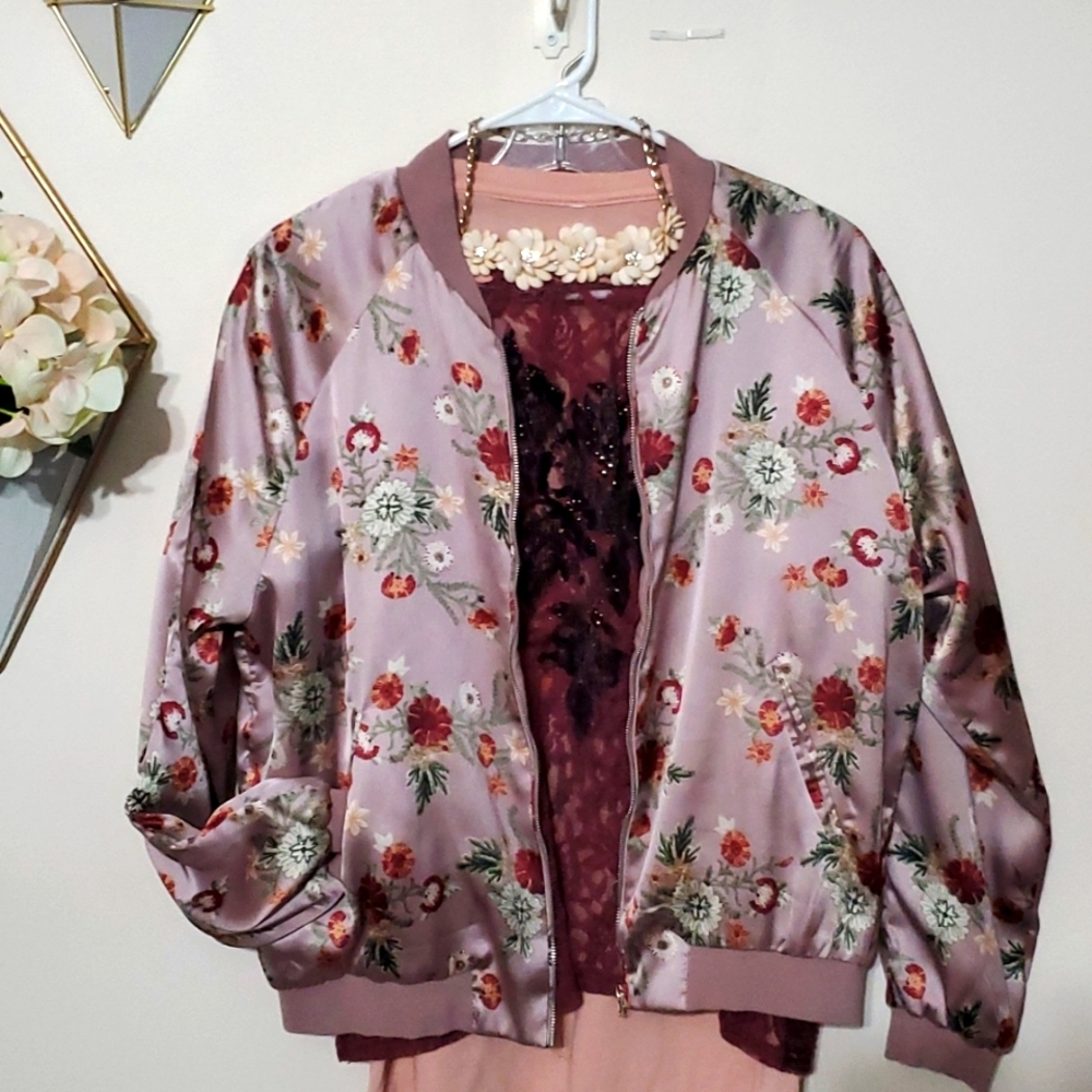 Truly 4 You Dusty Pink Floral Dress Jacket Womens Size Medium - Picture 3 of 11